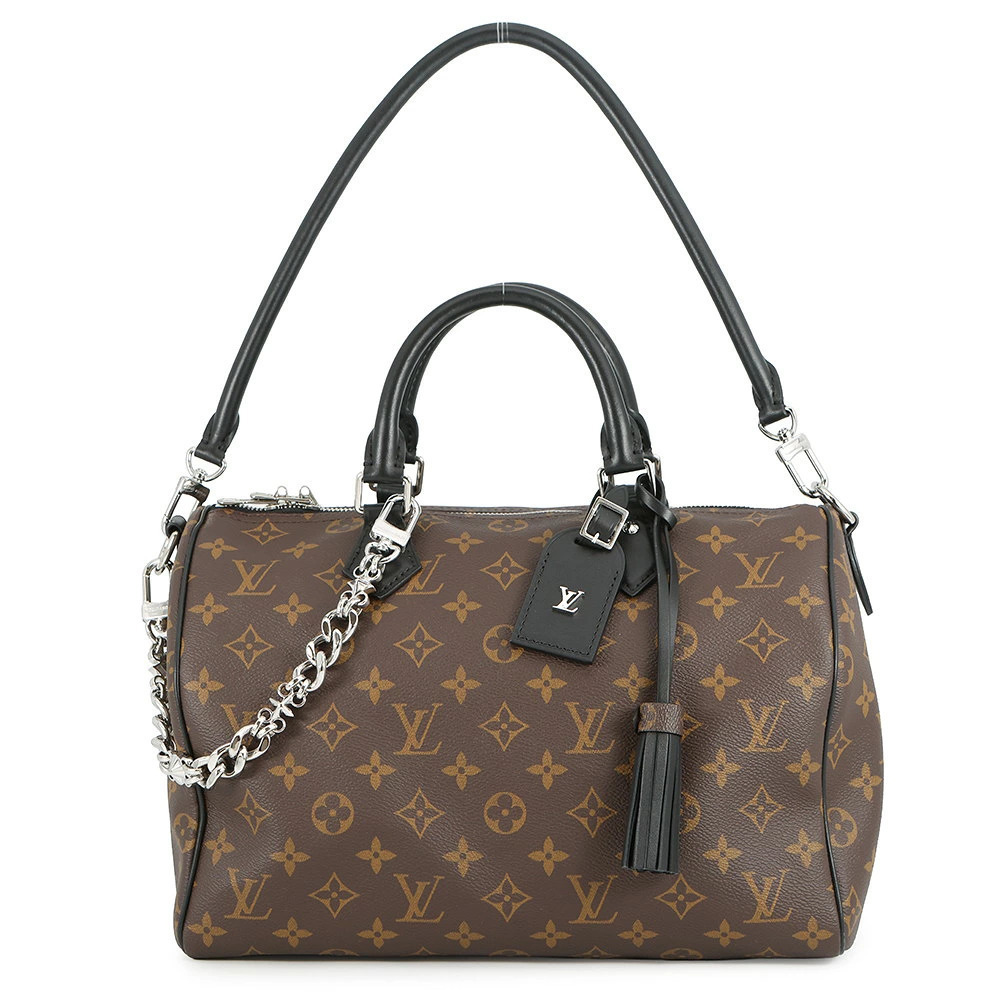 Louis Vuitton Monogram Speedy brown Bandouliere Soft Handbag Black Bag